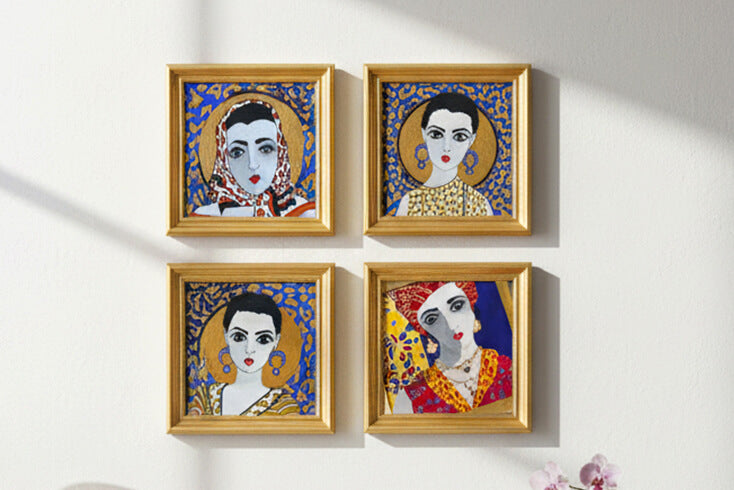 Gouache hand painted feminine power female spiritual art- gold picture frame for wall art